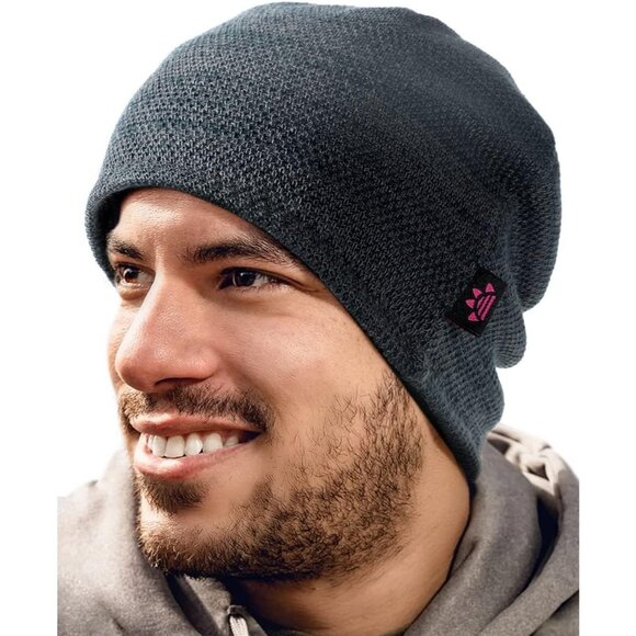 Men Mixed Black Lvaiz Fleece Lined Beanie Hat Windproof Winter Unisex - Picture 3 of 6